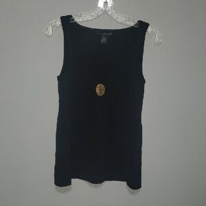 WIlli Smith Top Womens Size Small S Black Sleeveless Top with Gold Chest Accent
